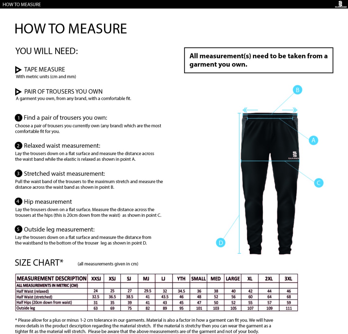 Cobham CC - Skinny Pant - Unisex Fit - Size Guide