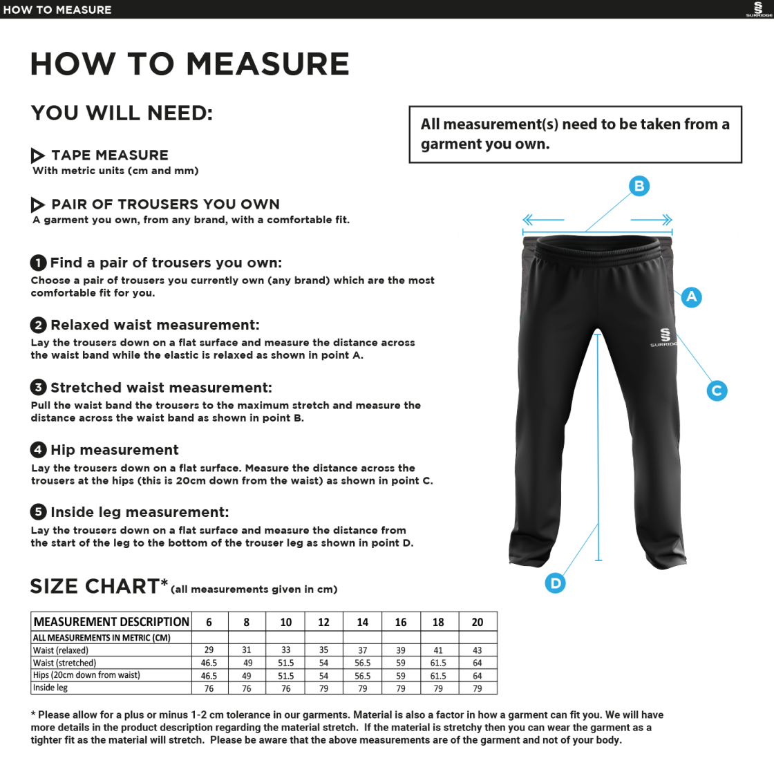 Cobham CC - Dual Poplin Track Pant - Women's Fit - Size Guide
